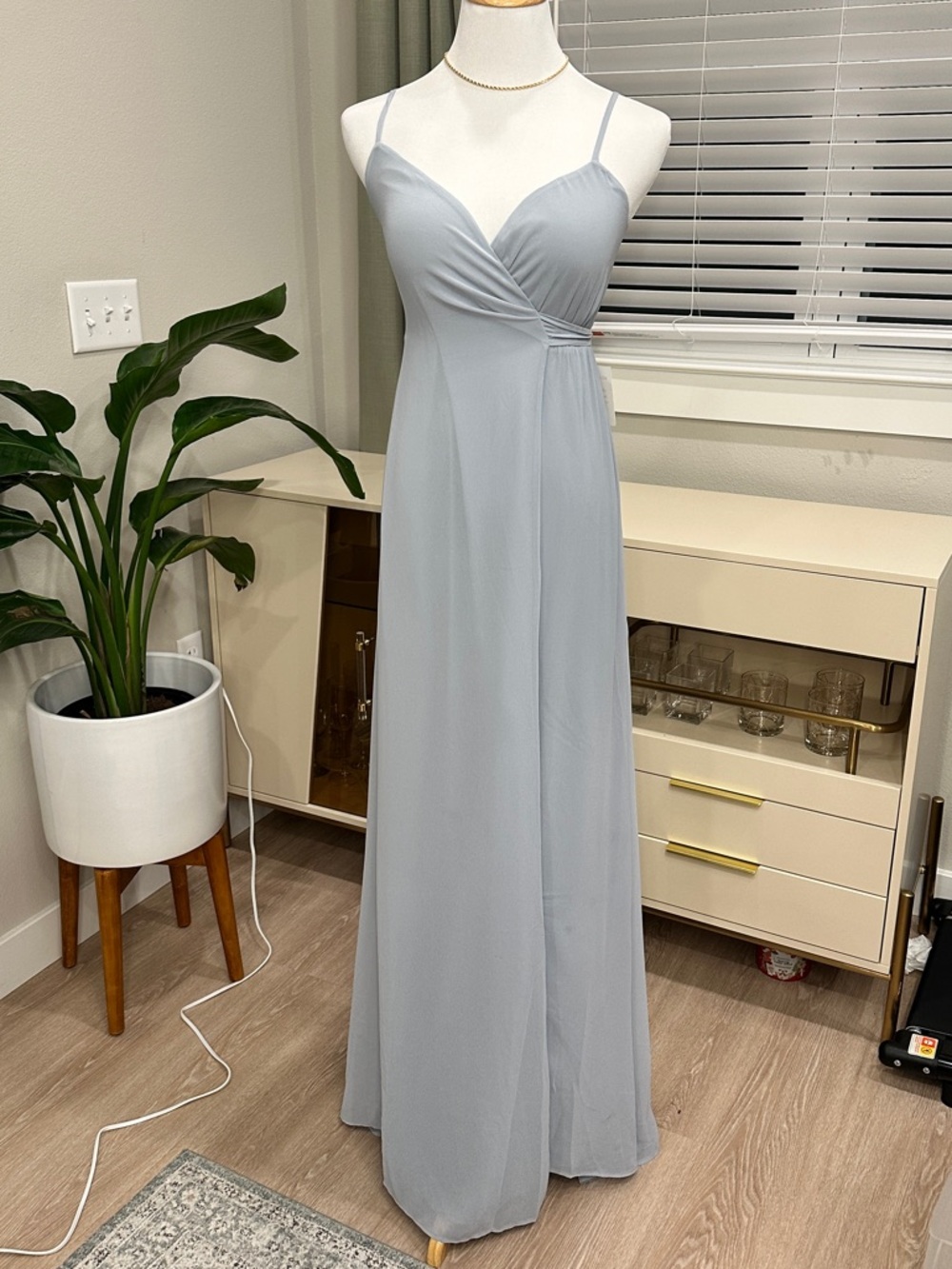 Show Me Your MuMu Light Gray Blue Spaghetti-Strap Maxi Dress